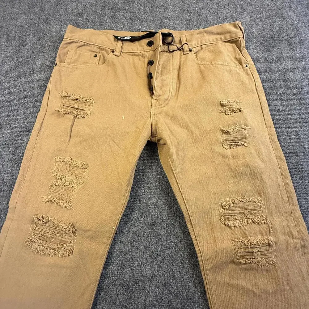 10 Deep Men's Distressed Tan Cotton Pants Size 36 NWT #1816‎